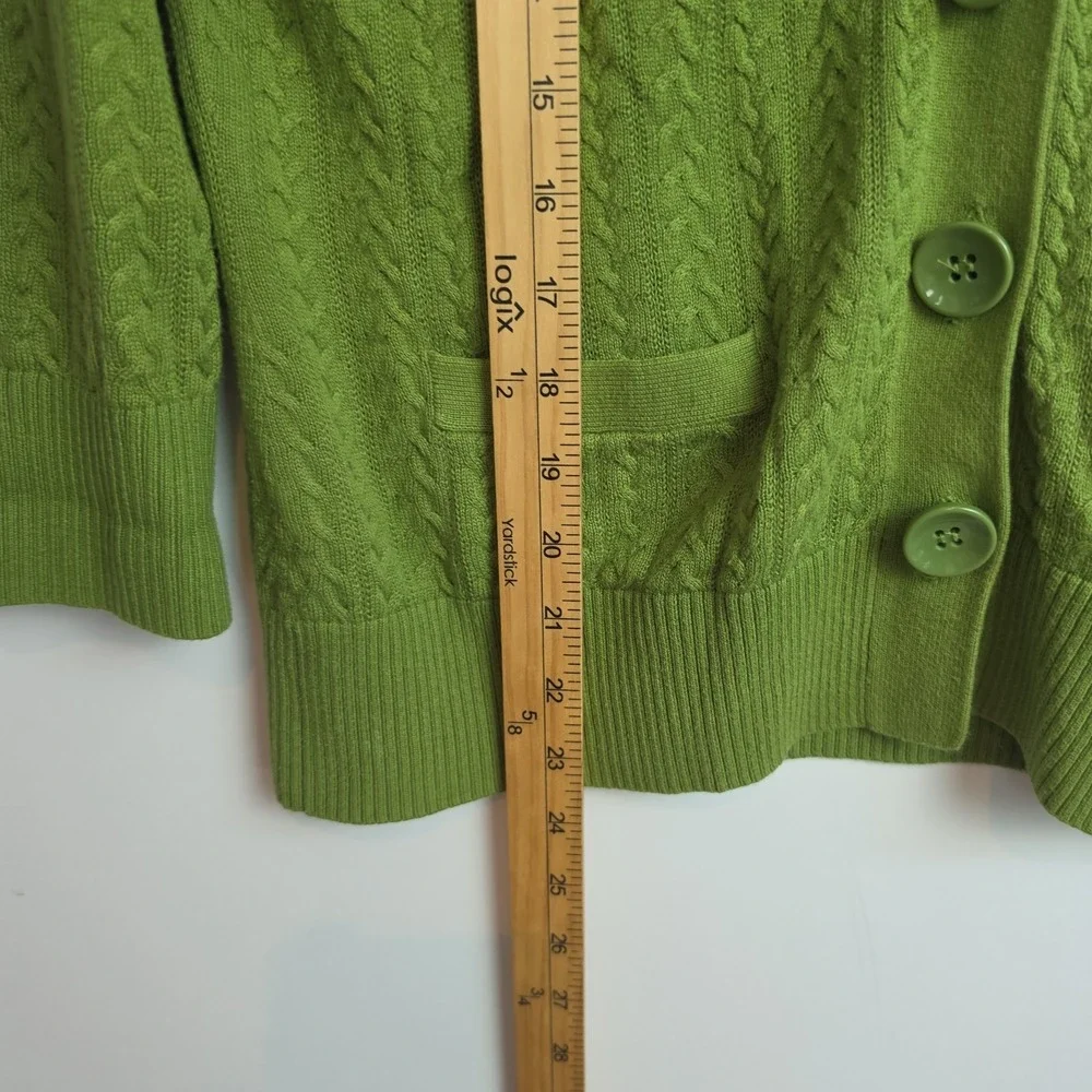 Talbots Button-Up V-Neck Cardigan Women's Size M Green 3/4-Sleeves
